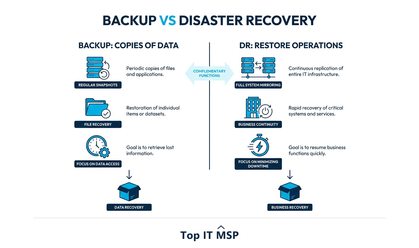 Backup versus disaster recovery: copies of data versus restoring operations