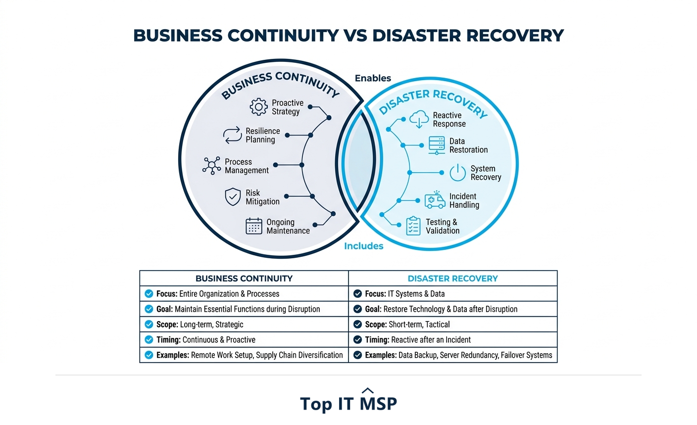 Business continuity versus disaster recovery compared