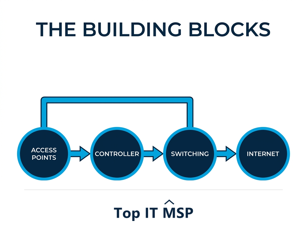 The building blocks of business WiFi: access points, controller, switching, internet