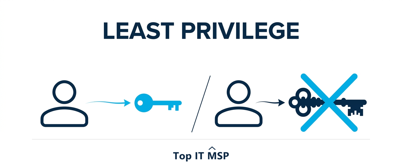 Least privilege gives each account only the access it needs