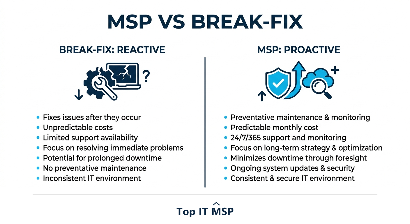MSP versus break-fix: proactive prevention versus reactive repair