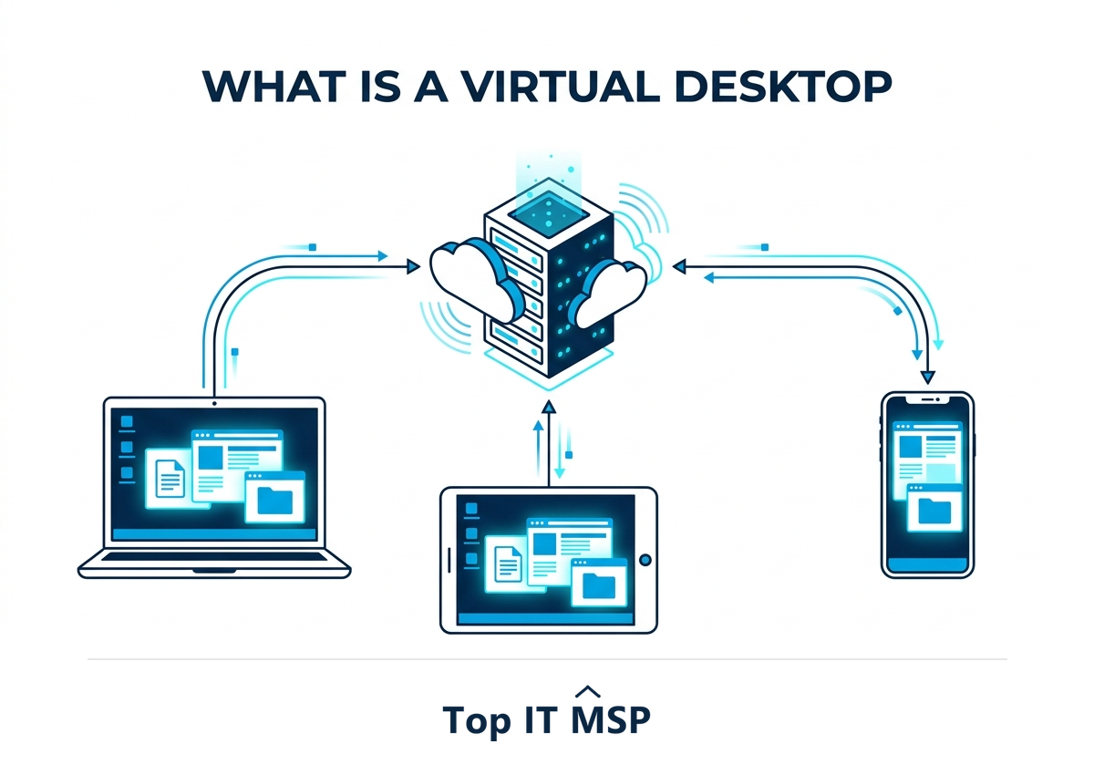 A virtual desktop runs on a central server and streams to any device