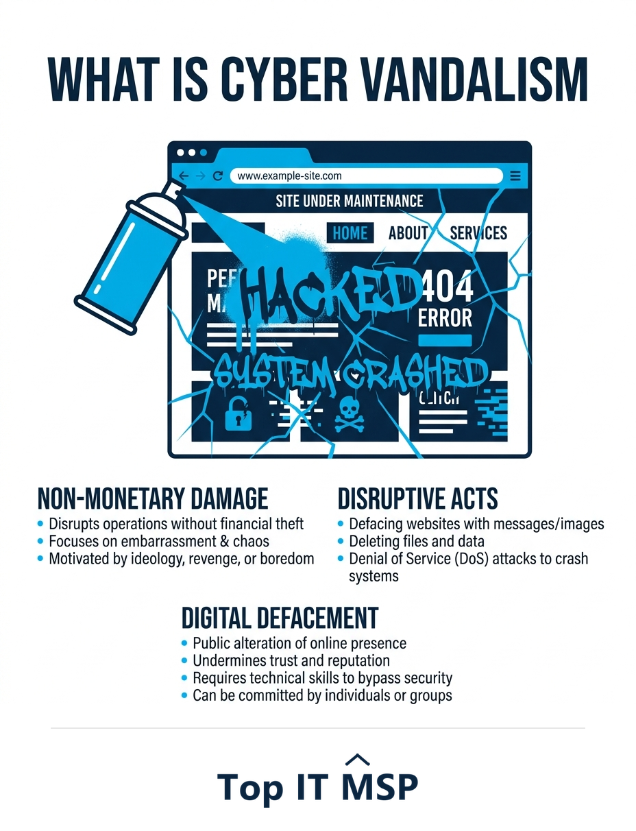 Cyber vandalism damages and disrupts rather than steals