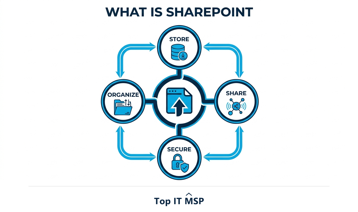 SharePoint stores, organizes, shares, and protects documents in Microsoft 365