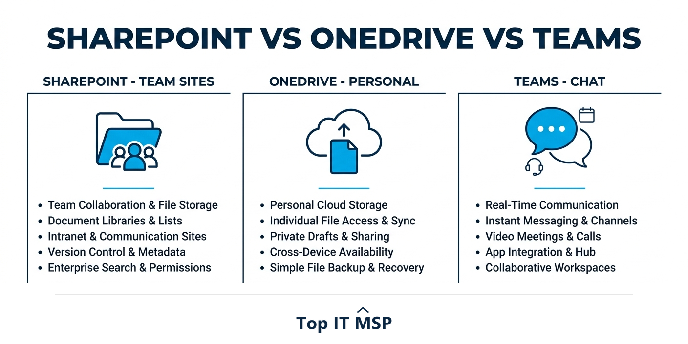 SharePoint vs OneDrive vs Teams